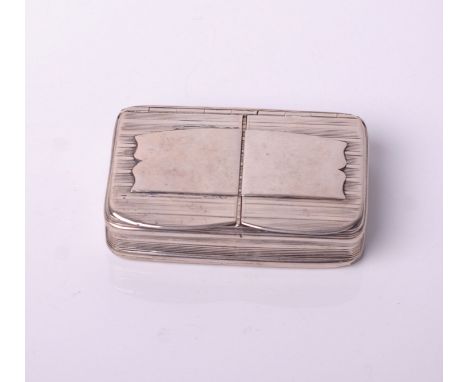A George III silver reeded twin compartment snuff box with two hinged covers (later applied plain cartouche) and concave side