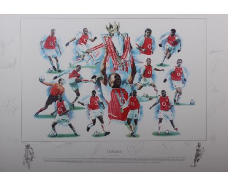 A limited edition signed photo lithograph, number 170 of 500, by Gary Brandham, entitled 'Unbeaten' Arsenal Invincibles 2003/