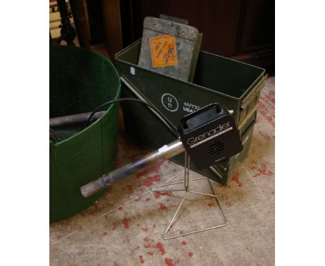 Two Grenadier electric fire lighters in a green tub and an ammunition metal case, sold as parts
