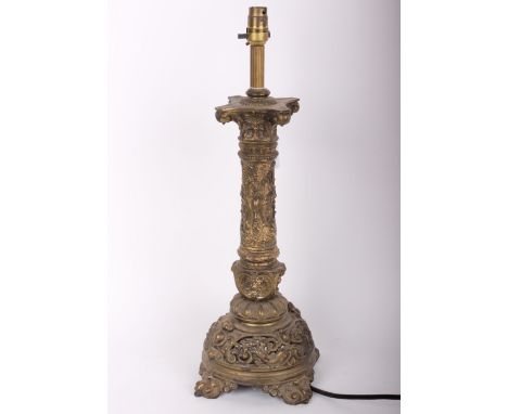 A gilt metal column lamp base (sold as parts) 