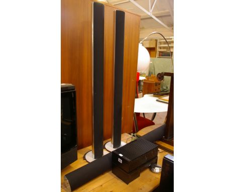 A pair of Bang & Olufsen Beo Lab 6000 floor standing speakers rype 6822 and Beo Lab 3500 wall mount speaker type 1602 togethe
