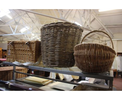A cane work pic-nic-hamper well fitted and two cane work baskets, modern