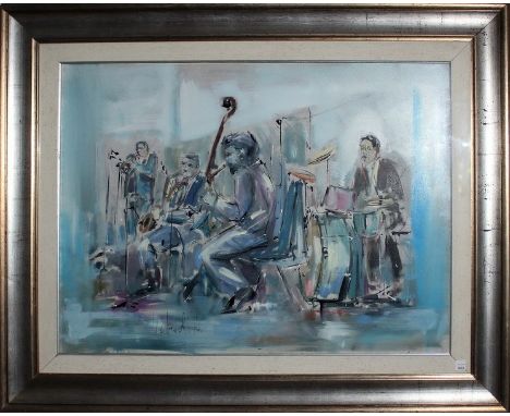 N. 322 (5.401 IVG LIBERAZIONE) MUSICANTI, ANDEOLI R. , TECNICA MISTA SU CARTONCINO TELATO, CM. 80X60