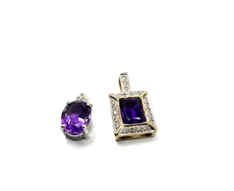 2x 9ct gold amethyst &amp; diamond pendants (3g) 