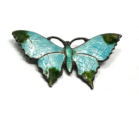 Vintage silver &amp; enamel butterfly brooch light enamel wear to edge of wing as shown measures approx 5.5cm wide 