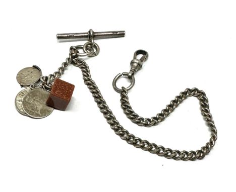 Antique silver albert pocket watch chain with coin fob weight   26g 