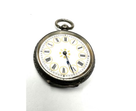 Antique silver open face fob pocket watch the watch is ticking 