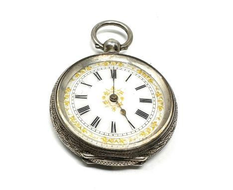 Antique silver open face fob pocket watch the watch is ticking 