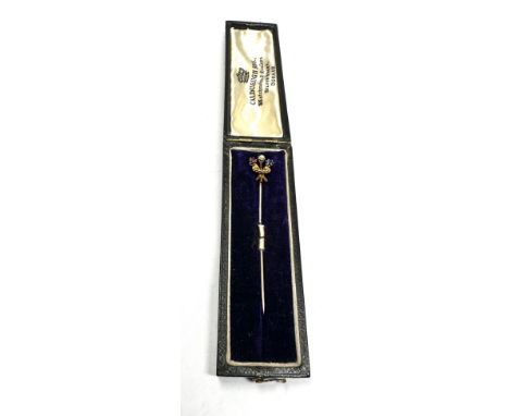 Antique Boxed 15ct gold sapphire ruby &amp; pearl set stick pin original boxed 