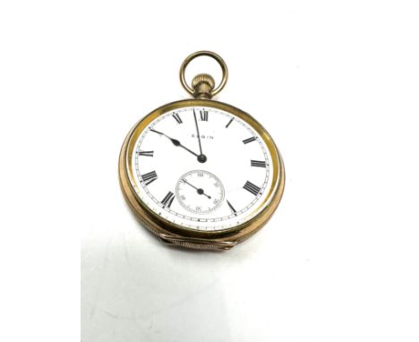 ELGIN Rolled Gold Open Face Gents Pocket Watch Hand-wind Working 