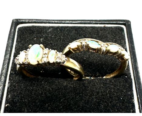 2x 9ct gold opal &amp; diamond ring set (3.6g) 