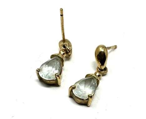 9ct gold light blue gemstone earrings weight 2.2g 