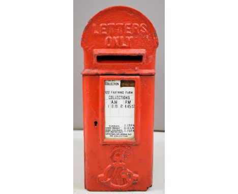 Edward VII cast iron lamp post mounted post box with enamel plate to door for Farthing Farm, likely Glastonbury, Somerset, he