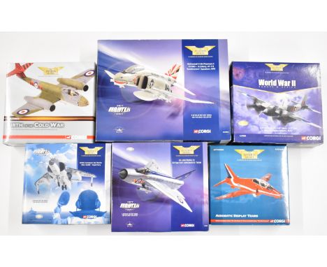 Six Corgi Aviation Archive 1:72 scale diecast model aeroplanes to include EE Lightning F2 49402, Gloster Meteor F Mk8 AA35002