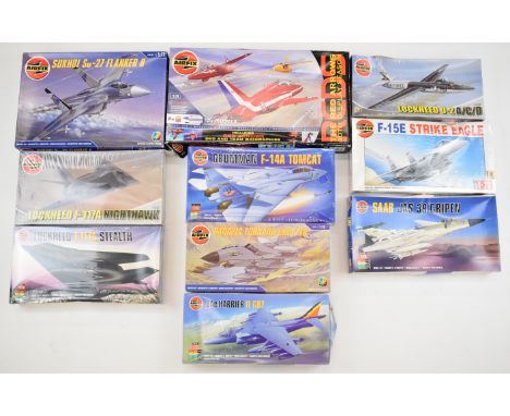 Ten Airfix 1:72 scale plastic model jets to include Lockheed F-117A Nighthawk 05033, Panavia Tornado GR4/4A 04041, BAe Harrie