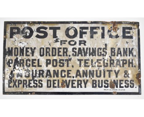 Vintage enamel Post Office advertising sign by Ralph &amp; Jordan, Bilston, 35.5 x 66cm,&nbsp;being sold by the now closed Ba