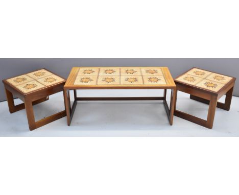 Mid century modern nest of tile top tables, largest L96.5 x W48 x H40.5cm