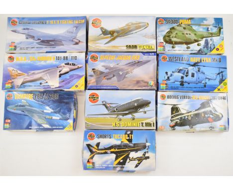 Ten Airfix 1:72 scale plastic model aircraft kits to include Saab Tunnan 03065, Vampire FB5/J 28B 03064 and Shorts Tucano T1 