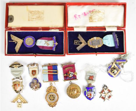 Nine various hallmarked silver and enamel Masonic and similar jewels or medals, including Avon, Malvern and Wych lodges, one 