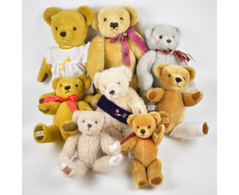 Eight Merrythought Teddy bears including modern and vintage examples, tallest 50cm.