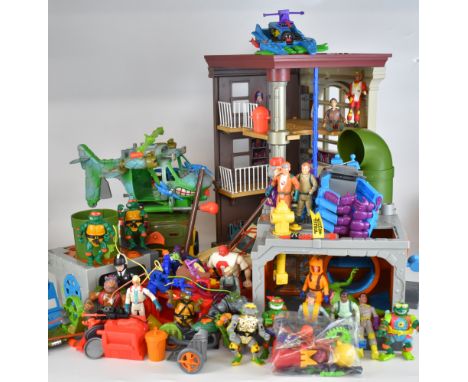 A collection of Teenage Mutant Hero Turtles, The Real Ghostbusters and similar era action figures and playsets to include Fir