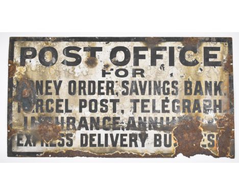 Vintage enamel Post Office advertising sign by Chromo Wolverhampton, 36 x 66cm,&nbsp;being sold by the now closed Bath Postal