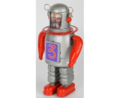 Japanese clockwork tinplate 'Astro Scout' robot by Yonezawa (Japan), height 23cm.