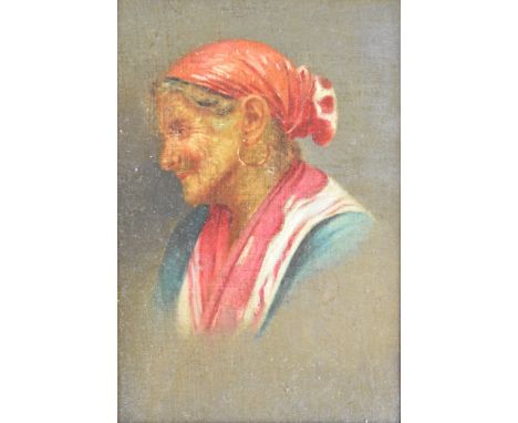 19thC likely Italian oil on panel portrait of a lady, 20.5 x 14cm, in period ornate gilt frame