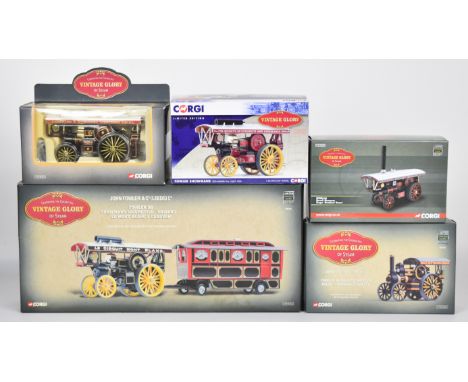 Five Corgi Vintage Glory of Steam 1:50 scale diecast model Showman's engines to include Fowler B6 Le Mont Blanc &amp; Caravan