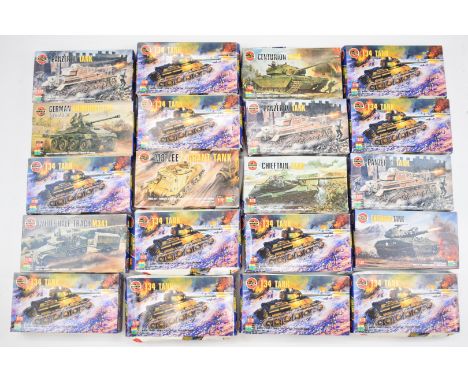 Twenty Airfix 1:72 scale plastic model tank kits to include Panzer IV 02308, Centurion 02307, M3 Lee/Grant 01317, and T34 013