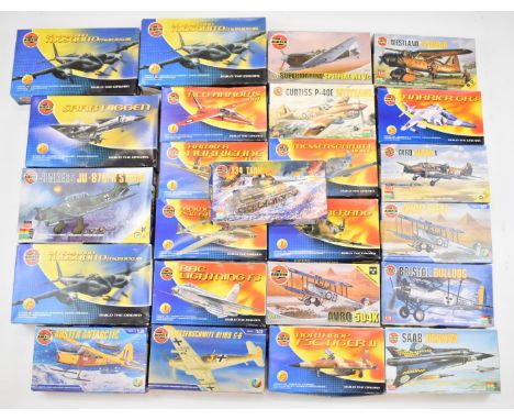 Twenty-four AIrfix 1:72 scale plastic model aircraft kits to include Red Arrows Gnat 01036, Hawker Hurricane Mk1 02082, Harri