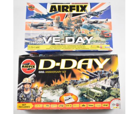 Two Airfix 1:72 scale plastic model kits comprising D-Day 60th Anniversary 10300 and VE-Day 60th Anniversary 10301, both appe