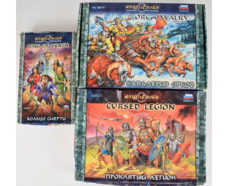 Three Zvezda Ring of Rule fantasy wargaming plastic model kits comprising Ring of Death 8817, Orc Cavalry 8819 and Cursed Leg