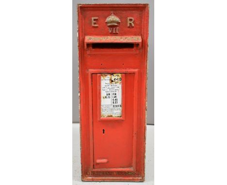 Edward VII cast iron wall mounted post box with ER VII and crown cypher to top, the door having an Irish enamel collection ti