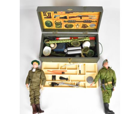 Two vintage Action Man / GI Joe action dolls by Palitoy and Hassenfeld Bros (Hasbro), both stamped to rear, together with a r