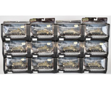 Twelve Unimax Forces of Valour 1:72 scale diecast model Iraqi T72 tanks (Baghdad 2003), all in original boxes.