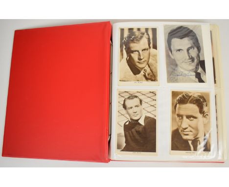 Album of promotional cards for stage and screen, some signed, approximately 260 cards including Marilyn Monroe, Gary Cooper, 
