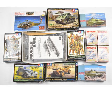Thirteen Japanese Airfix style plastic model kits to include Hasegawa, Tamiya and Takara, all in original boxes.