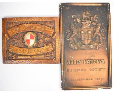 Vintage Provincial Insurance and Abbey National wall plaques, size of larger 59.5 x 35.5cm