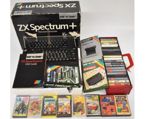 Sinclair ZX Spectrum+ personal computer with power supply, leads, user manual and a collection of games, in original box.