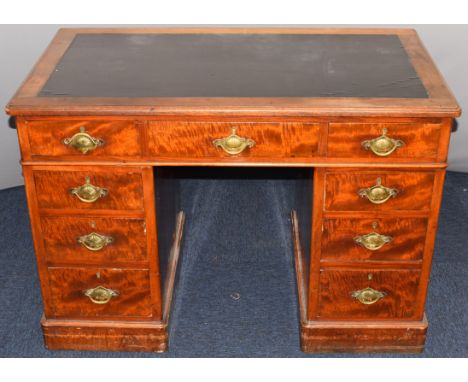 19th / 20thC mahogany leather inset twin pedestal desk of nine drawers, W107 x D60 x H74cm