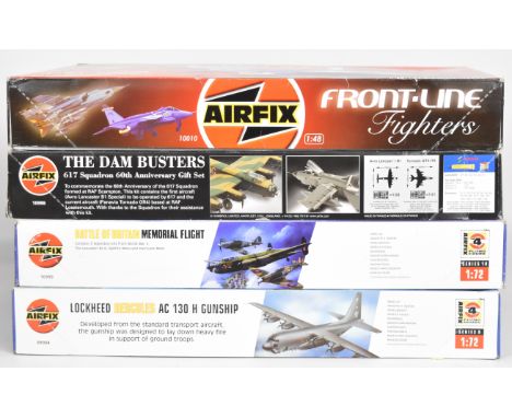 Four Airfix 1:72 and 1:48 scale plastic model aircraft kits comprising The Dam Busters 617 Squadron 60th Anniversary Gift Set