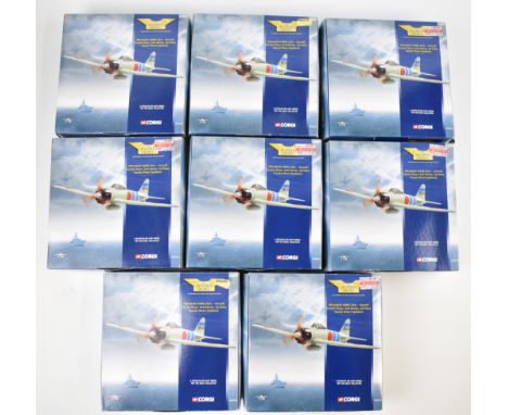 Eight Corgi The Aviation Archive 1:72 scale diecast model aeroplanes, all Mitsubishi A6M2 Zero Aircraft Carrier Hiryu, 2nd Se