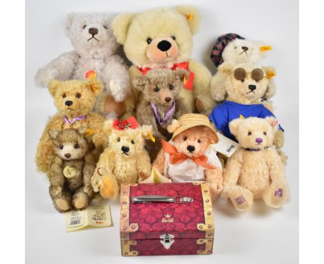 Eleven Steiff Teddy bears, each with original tags and button in ear to include Teddybar 35 Summer, 654473, tallest 41cm.