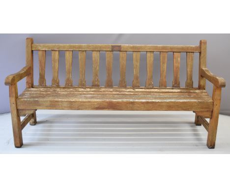 Teak garden bench, overall length 180cm