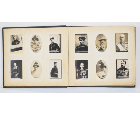 Ogden's Photo Album of cigarette cards to include Baden Powell, Queen Victoria, female performers, military field guns etc