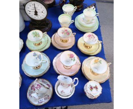 Royal Albert Rockery part teaset comprising five cups, saucers and plates, together with six Clare bone china trios, Old Coun