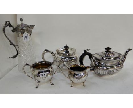 A lot comprising a silver plate mounted claret jug, teapot, tea service Condition Report: Available upon request