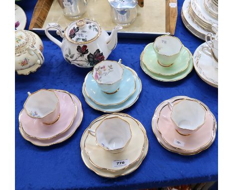 Six Clare trio's and a Royal Albert Masquerade teapot Condition Report: Available upon request