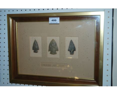 A framed display of English neolithic arrow heads Condition Report: Available upon request